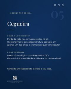 Cegueira ou visão monocular – A perda da visão em um olho já é uma limitação real, e a lei a reconhece.